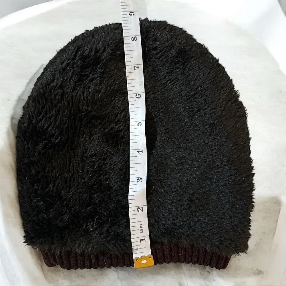 ZARA Winter Knit Beanie Hat Black Cream Logo Design